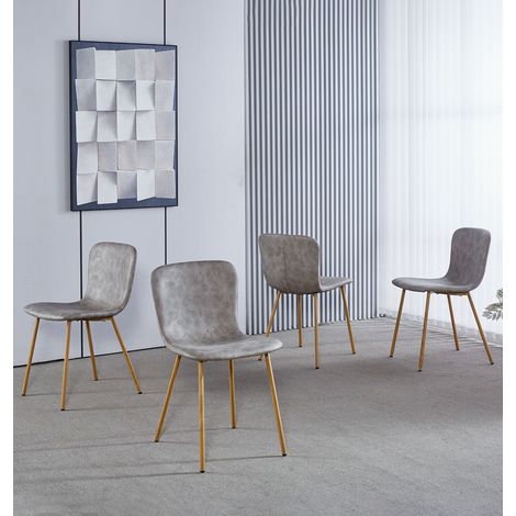 Hallowood Furniture Cullompton Dining Chairs Set of 4, Modern Upholstered Taupe Faux Leather Dining Chairs with Solid Back and Sturdy Oak Effect Metal Legs for Home, Office and Cafe (1/5)