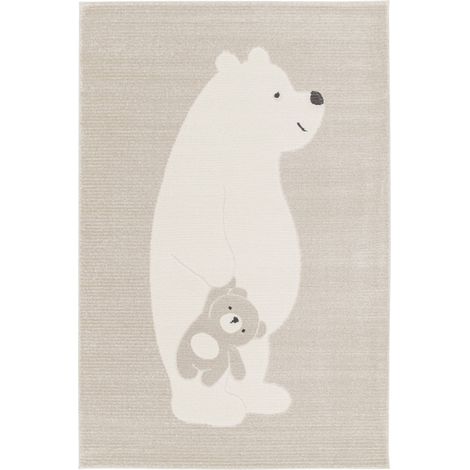 sweeek - Kinderteppich beige / cremefarben, Indoor Teppich Bärchenmotiv - 80 x 150 cm
