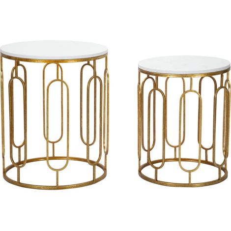 Lot de 2 Tables d'Appoint Gigognes "Ella" 55cm Or (1/5)