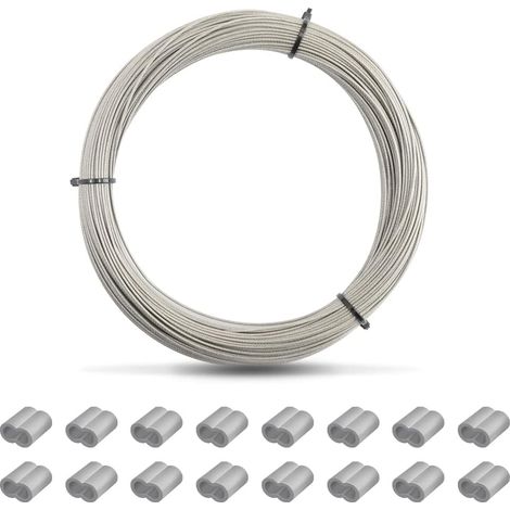 50 m Steel Cable 1 mm Stainless Steel Wire Spool for Hanging Frame, Photo, Metal Cable, with 50 Ser Sleeves (1/5)