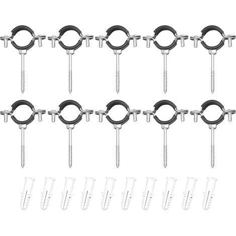 Lot de 10 colliers de serrage pour tuyaux avec insert en caoutchouc, amortisseur de vibrations, support de tuyau pour conduits, tuyaux ronds, conduits de ventilation, diamètres de 25 à 30 mm (1/5)