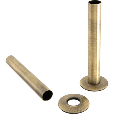 180mm Radiator Valve Pipes and Collars Easy Fit Packs Plumbing Tubes Brass Polished Antique Brass