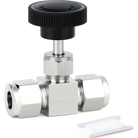 1PCS 304 4MM OD x 4MM OD Tube Compression Stainless Steel Square Straight Needle Valve for Water, Gas and Oil Flow Control (1/5)