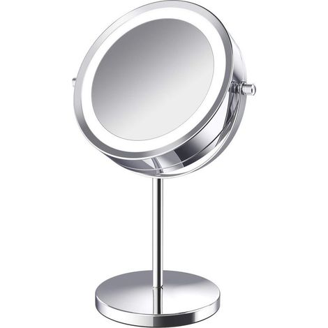 360° rotating illuminated magnifying cosmetic mirror, 10x magnifying cosmetic mirror, illuminated cosmetic mirror, double-sided rotating freestanding mirror with stand (rechargeable version) (1/5)