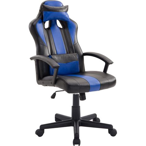 Fauteuil de Gamer Noir et Bleu Crash, Chaise Gaming, siège de Bureau Ergonomique avec Soutien Lombaire et Appui-tête, Pivotant et Hauteur réglable (1/5)