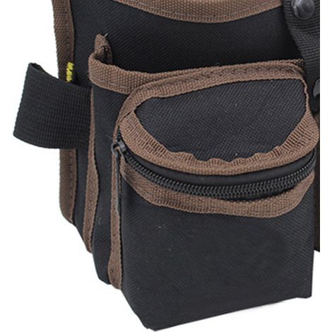 Werkzeuggürteltasche aus Oxford-Gewebe, multifunktional mit mehreren Fächern und Gürtelhalterung, schwarz und braun (1/5)