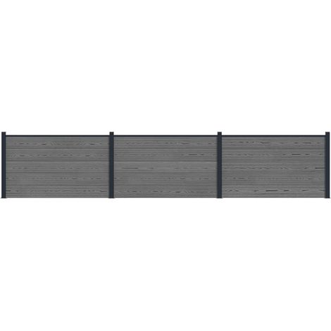 Zaunelement 3 pcs WPC und Aluminium Grau vidaXL