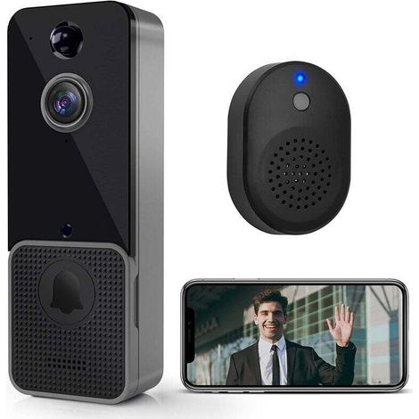 Kabellose Türklingel – Intelligente Video-Türklingel mit Gong – Bewegungserkennung und Alarm, Gegensprechfunktion, Nachtsicht, HD-Video, 2,4-GHz-WLAN, Cloud-Speicher – Drahtlose Verbindung