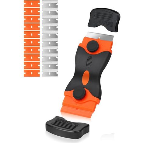 Grattoir pour plaques vitrocéramiques, avec 20 lames en acier inoxydable et en plastique, ensemble de grattoirs de cuisine, grattoir pour plaques de cuisson en verre, grattoir pour plans de travail (1/5)