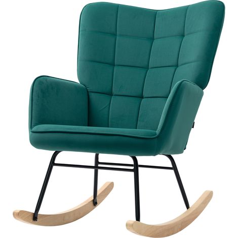 Fauteuil à bascule Rocking Chair en velours – Structure acier – Vert – 71 x 98 x 101 cm (1/5)