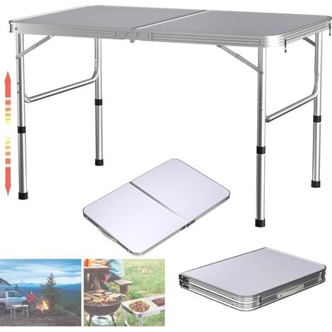 Table pliante en alliage d'aluminium, table de camping portable et légère, table de support renforcée, universelle intérieure et extérieure, blanche -90 x 60 x 37/67 cm table de pique-nique (1/5)