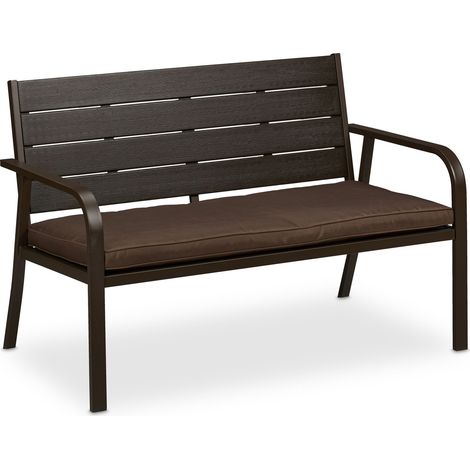 Relaxdays Gartenbank mit Sitzkissen, Holzoptik, HBT: 78 x 118 x 66 cm, 2-Sitzer, stabile Balkonbank, Sitzbank, braun (1/5)