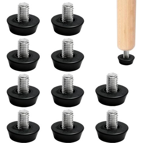 10 pieds de nivellement réglables noirs M8x10 mm - Patins de compensation pour pieds de meubles (tables, équipements de gym, machines) (1/5)