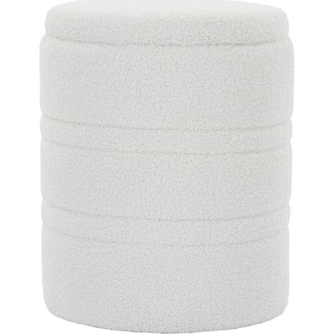 Runder Aufbewahrungs-Pouf aus weißem Sherpa-Stoff mit wendbarem Deckel MODENUIT (1/5)