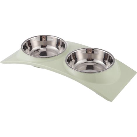 1 Distributeur double Gamelle Acier Inoxydable Chassis PP Eau Croquettes Chat Petit Chien (1/5)