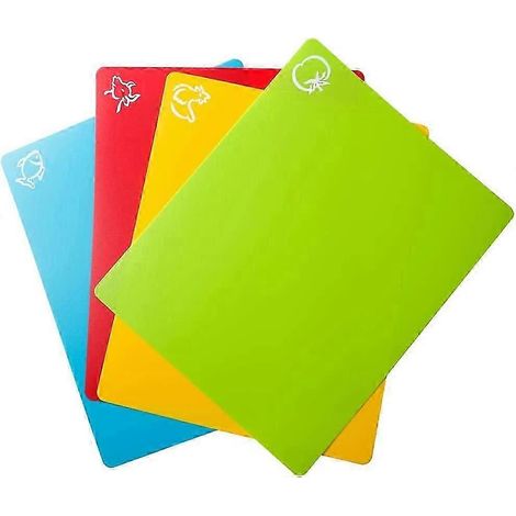 Tapis de découpe en plastique souple, tapis colorés avec icônes alimentaires, sans BPA, non poreux, dos antidérapant et lavables au lave-vaisselle, lot de 4 (14,6 x 11,6 pouces) (1/4)