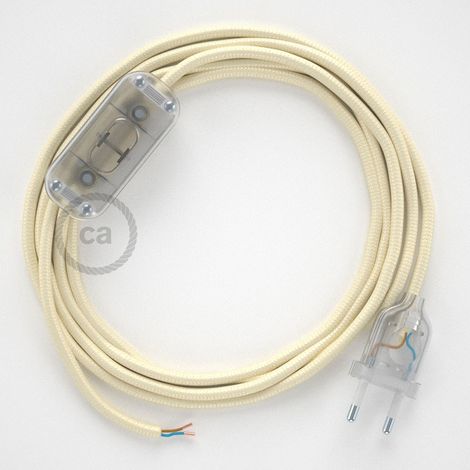 Cordon pour lampe, câble RM00 Effet Soie Ivoire 1,80 m. Choisissez la couleur de la fiche et de l'interrupteur  Transparent (1/4)