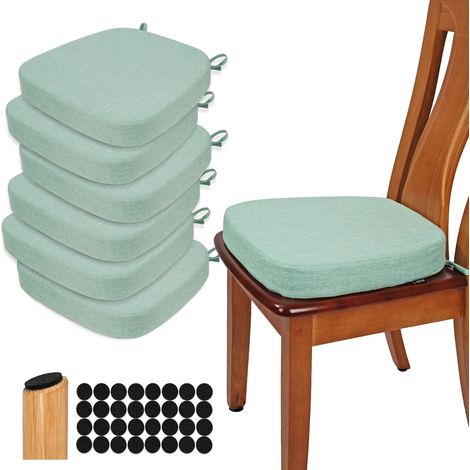 Lot de 6 coussins de chaise de salle à manger épais de 6,3 cm en forme de U en mousse haute densité confortables pour cuisine, antidérapants (vert clair) (1/5)