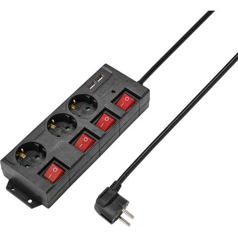 Sygonix RF-4737788 Multipresa con interruttore Nero Schuko 1 pz.