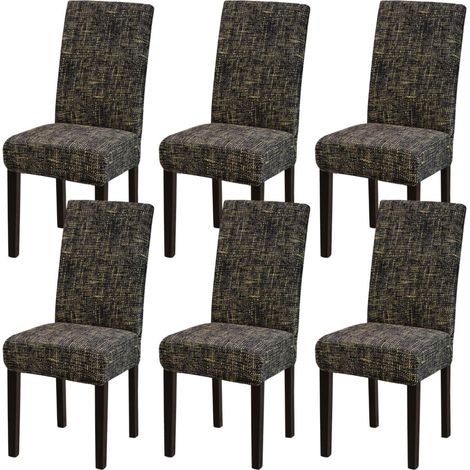 Stuhlhussen 6er Set, Stretch, abnehmbar, waschbar, braun (1/5)