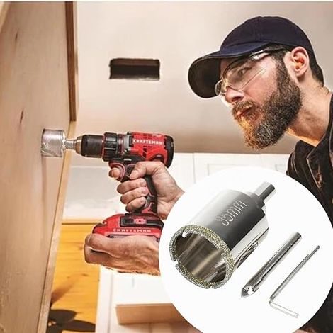 Diamond Drill Bit 35 mm Tile Hole Saw Glass, Ceramic, Microcrystalline Stone, Granite (1/4)