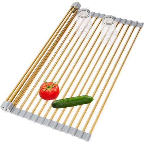 Égouttoir à Vaisselle Enroulable en Acier Inoxydable pour comptoir de Cuisine, Applicable pour évier d'une Largeur inférieure à 43 cm (doré, 45 x 30 cm) (1/5)
