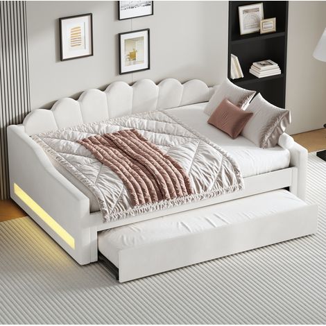 bett tagesbett ausziehbar 140x200 gepolstert beige OKMYHOME (1/5)