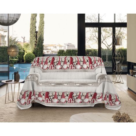 Telo Arredo Made in Italy in Cotone Grandfoulard Copritutto Copridivano Copriletto-Teli Sofà Arredatutto-Drappeggio-Arazzo-Copridivano Grand Foulard Letto Singolo - Gnomi Rosso (1/4)