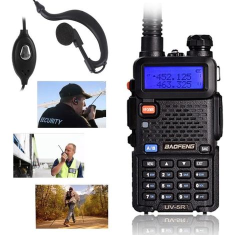 Baofeng UV-5R NOIR VHF/UHF 136-174Mhz/400-520Mhz Talkie-Walkie FM Radio + Pofung Écouteur (1/4)