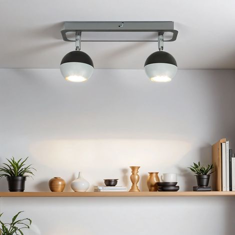 Deckenspot verstellbar Schwarz Weiß GU10 2-flammig Kugel Schirm Modern Spot Lampe Decke