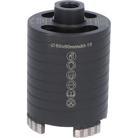 Diamant Dosensenker, Dosenbohrer mit M16-Aufnahme Nutzlänge 80 mm 68 mm, 4 Segmente mit radialen Absaugöffnungen