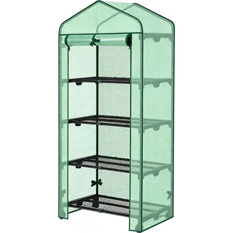 Mini invernadero para tomates con 4 estantes, PE 140 g/m² y tubo de acero, verde, 70 x 50 x 163 cm (1/5)