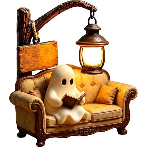 Lampe fantôme Halloween avec livre en résine – Veilleuse gothique lumineuse, décoration à poser pour chambre, bureau et maison (1/5)