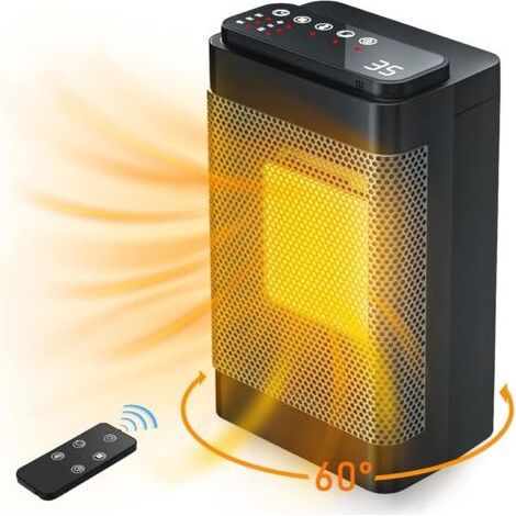 Riscaldatore spazio, Riscaldatore elettrico Oscillante a 60° c con Termostato Digitale, Riscaldatore di Ceramica PTC con 3 Modalità, Timer 12H, Protezione Contro il Surriscaldamento & Failover (1/5)