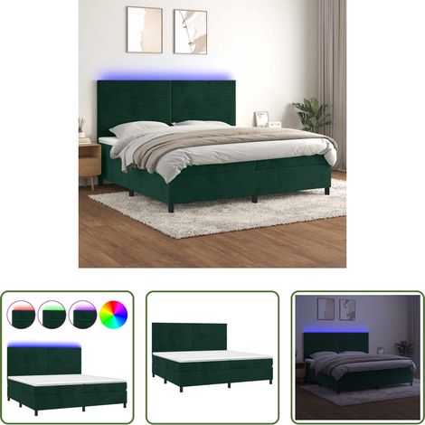 Matratze - Boxspringbett mit Matratze & LED Dunkelgrün 200x200 cm Samt (1/5)