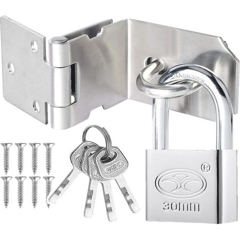 90 Degrés Loquet de porte en acier inoxydable avec cadenas, 3 Inch Loquet de Sécurité à Moraillon de sécurité Verrou Porte Fermoir de Cadenas pour chambre à coucher, garage, fenêtre argent (1/5)