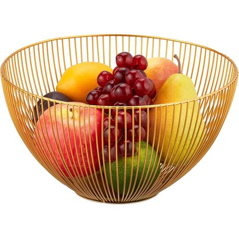 Corbeille à Fruits en métal, Convient Aussi aux légumes et au Pain, Moderne, H x D : env. 14 x 25 cm, dorée (1/5)
