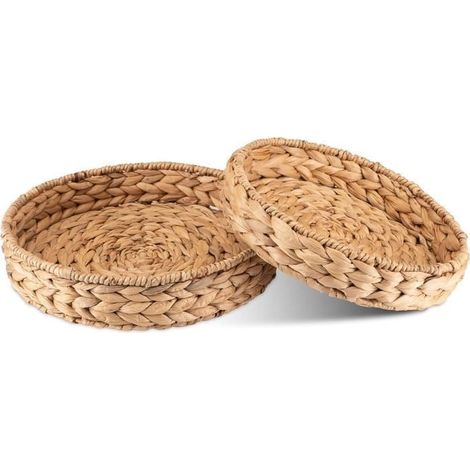 Set de table - Decorasian - Plateau rond tressé - Jonc de mer - Jacinthe d'eau - 32 cm + 28 cm (1/4)