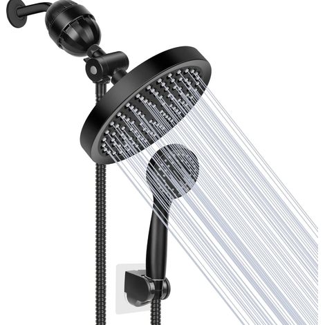 Taiker Duschkopf mit Filter, Hochdruck-Regenduschkopf/Handbrause-Filterkombination, luxuriös modern verchromt mit 60-Zoll-Schlauch, auslaufsicher mit Halterung (Schwarz) (1/5)