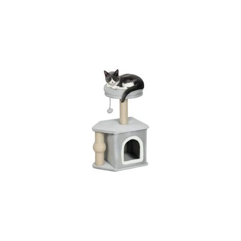 Katzenbaum, Spielturm für Katzen mit Kratzstämmen, Katzenbett und Katzenhaus, 42 x 30 x 66 cm, hellgrau
