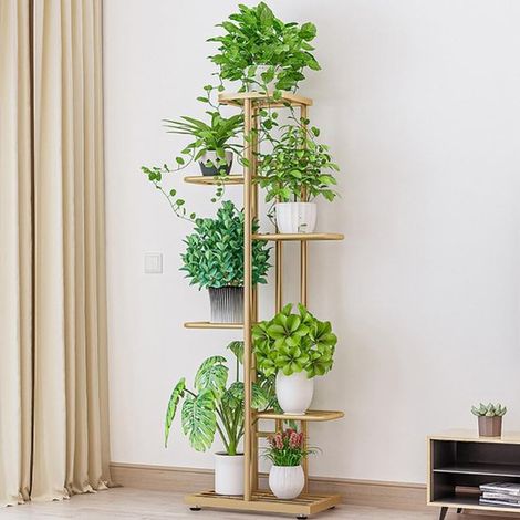 Support à plantes en métal - 6 niveaux pour 7 pots - Étagère de luxe pour plantes d'intérieur et d'extérieur - Support à fleurs moderne - 41 x 22 x 180 cm (1/2)