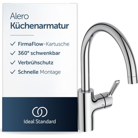 Ideal Standard Alero Küchenarmatur, Hochdruck, Auslaufhöhe 211 mm ✔ Chrom - 360° schwenkbarer Auslauf, schnelle Installation, Wasserhahn Küchen-Spüle, BE189AA (1/5)
