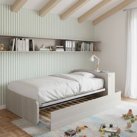 Letto una piazza e mezza 120x190 con contenitore e secondo letto estraibile - Rovere rock