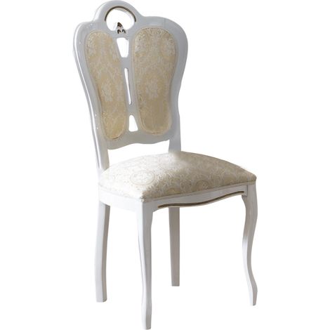 Chaise bois laqué blanc et assise tissu beige clair Kerla