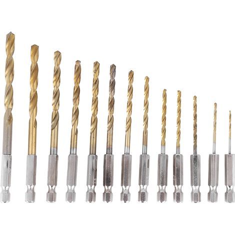 Set mit 13 titanbeschichteten HSS-Bohrern, Sechskantgriff, 1,5 bis 6,5 mm, scharfe Spitzen für müheloses Bohren, geeignet für Aluminium und Holz (1/5)