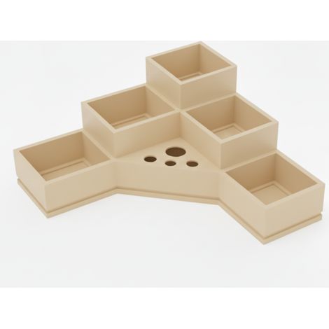 Organisateur de salle de bain beige pour cosmétiques et brosses à dents, 5 compartiments, 4 trous (1/3)