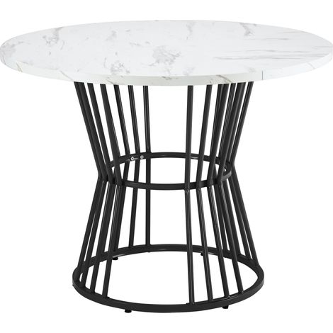 Mesa redonda de comedor 100 cm de MDF efecto mármol con estructura de metal negro (1/5)