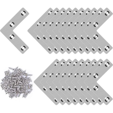 GDHZS- 20 Pièces Équerres Plates Angle en L,Équerres D'angle en Acier Inoxydable,Équerre Angle En Forme De L avec 80 Vis pour Bois Meubles Placard Réparation Support,50 50 mm (1/5)