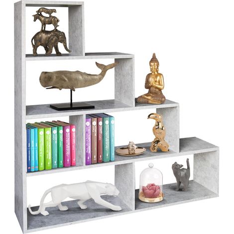 Libreria Scaffale a Scala Simms Legno MDF 4 Ripiani Rovere Grigio Casa Ufficio (1/5)