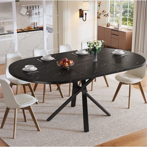 Table à manger ronde extensible effet marbre 100-140 cm en MDF et métal OKWISH (1/5)